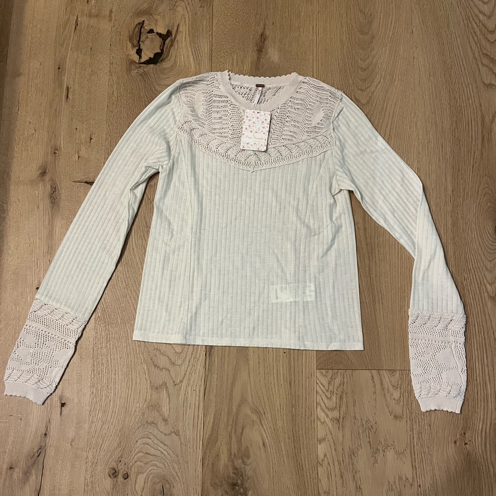 NWT! Free People Sand Long Sleeve Ribbed Crochet Top Size Small